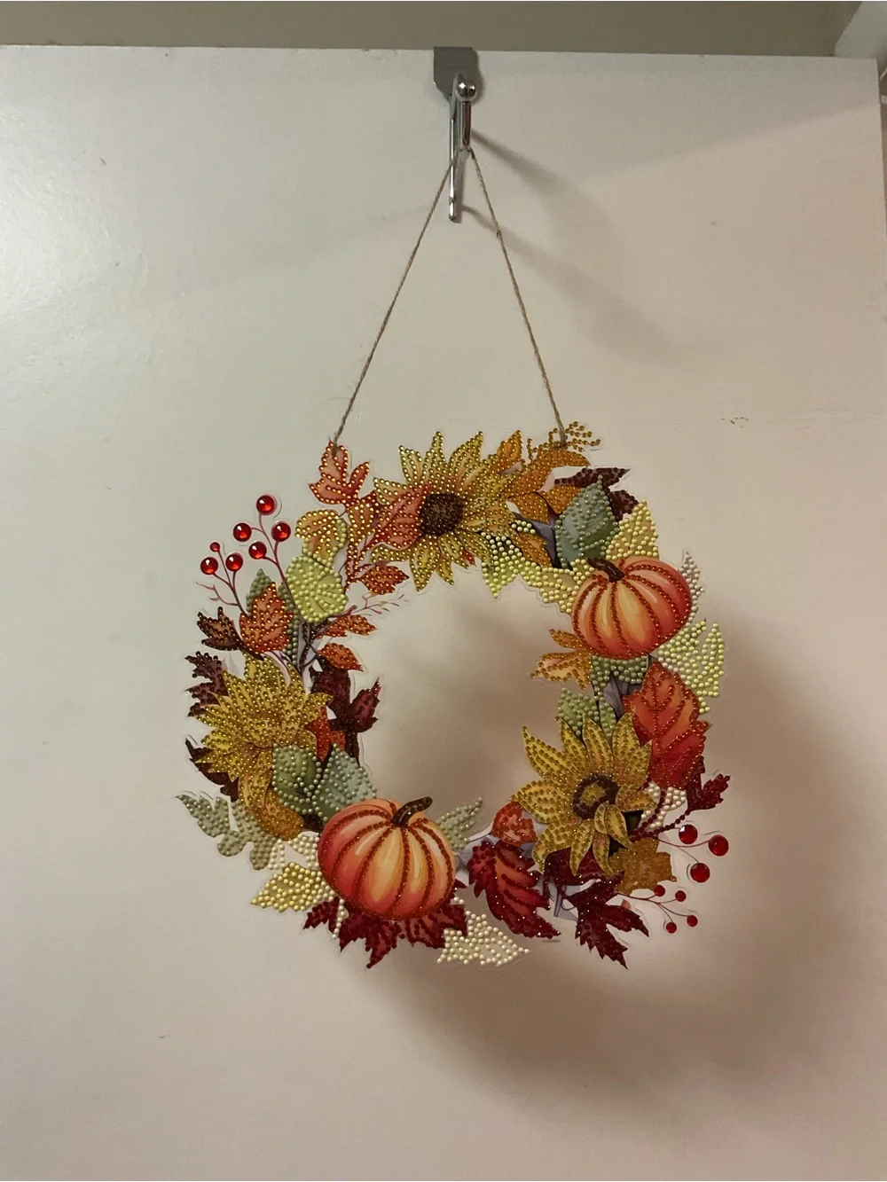 Fall Sunflower & Pumpkin Diamond Art Wreath - Orange Autumn Wall Decor Sealed